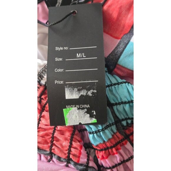 Julia Maxi Dress multicolor V Neck smocked waist sleeveless Silk Blend size M/L - Picture 8 of 8